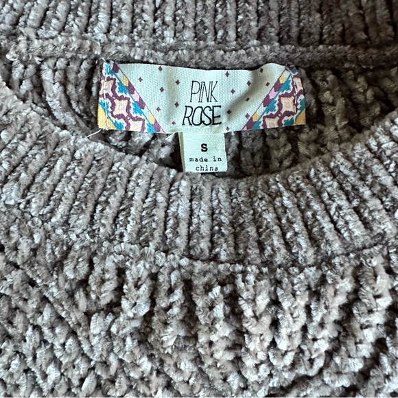 Pink Rose Size Small Beige/Taupe Cable Knit Crew Neck Chenille Sweater - Picture 4 of 7